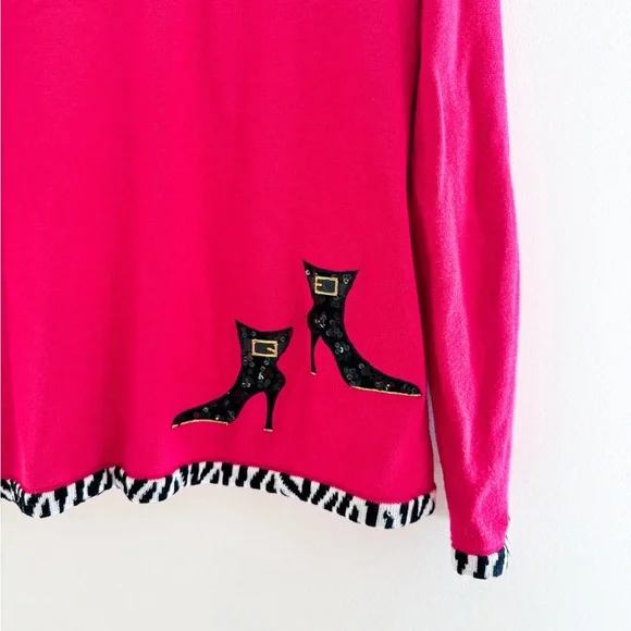 Vintage Hot Pink Zebea Shoe Cardigan – Size Large - Picture 4 of 7